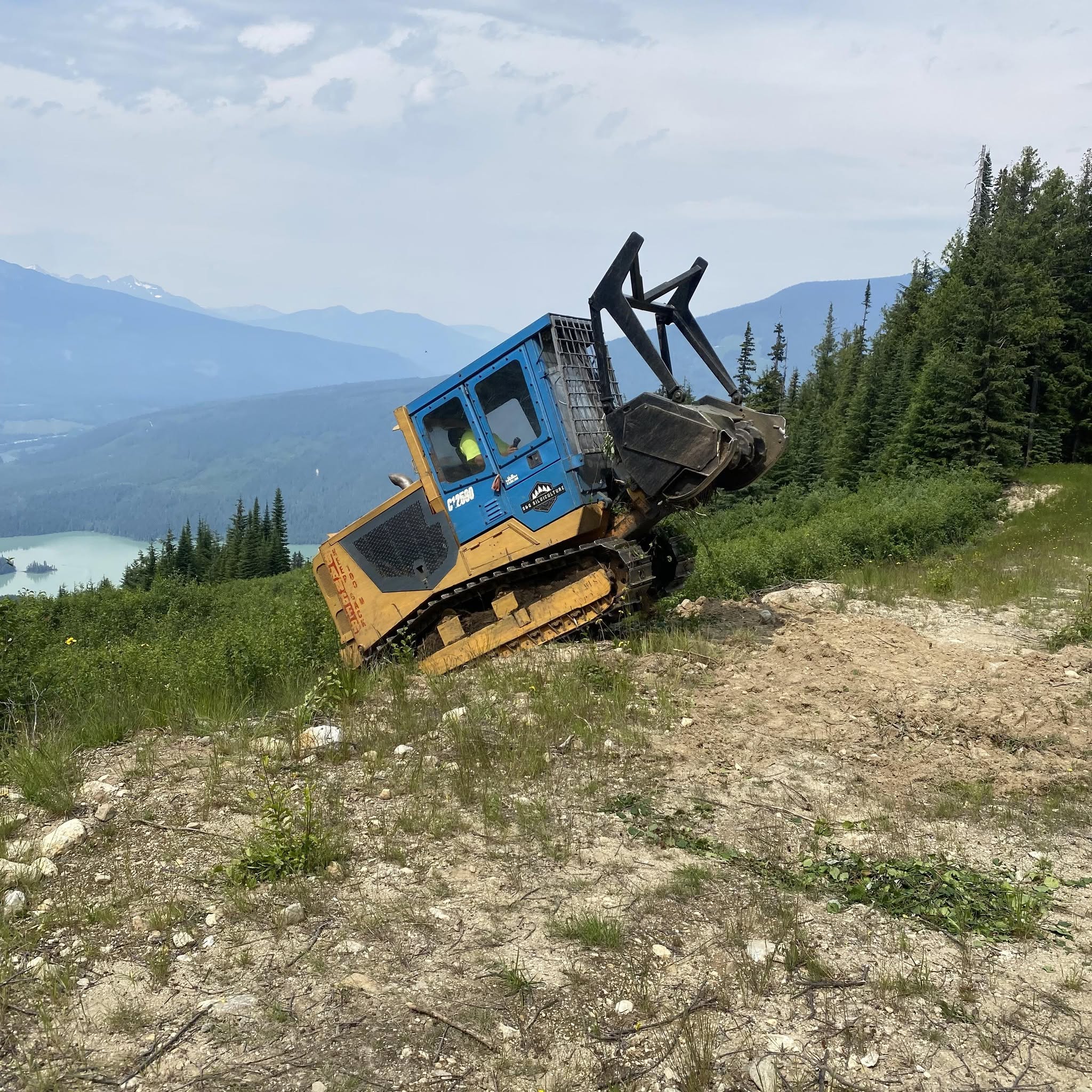 S&G forestry mulcher working on steep mountain terrain